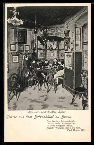 AK Bozen, Gasthaus Batzenhäusl, Künstler- u. Dichter-Erker, Innenansicht