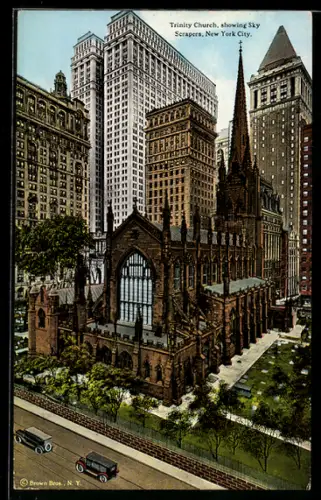 AK New York, NY, Trinity Church showing Sky Scrapers