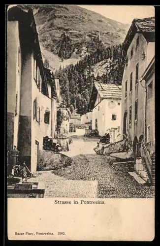 AK Pontresina, Ortspartie mit Strasse