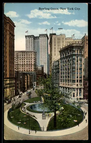 AK New York, NY, Bowling Green, Parkanlagen