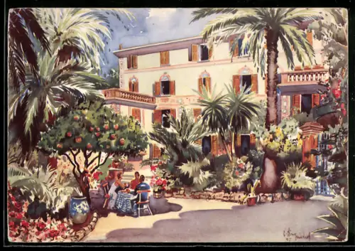 Künstler-AK Genova, Nervi, Albergo Pensione Bürgi
