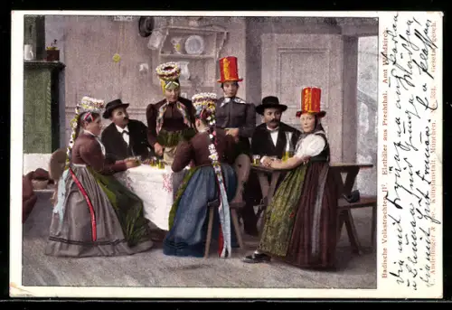 AK Prechthal, Elzthäler in Schwarzwälder Tracht sitzen in der Stube