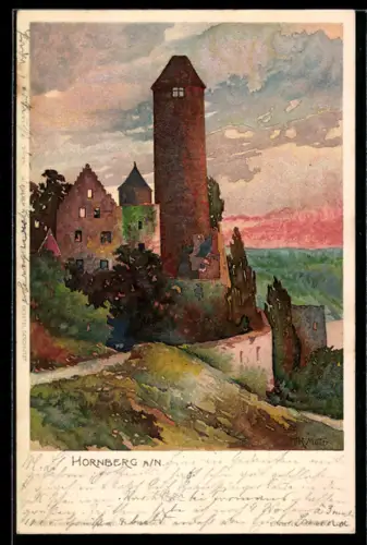 Künstler-Lithographie Karl Mutter: Hornberg, Ortspartie