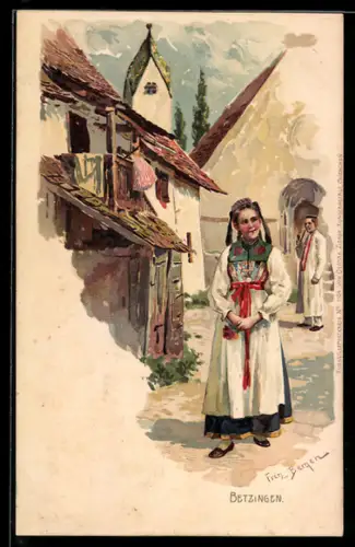 Künstler-AK Fritz Bergen: Betzingen, Leute in Trachten, um 1900