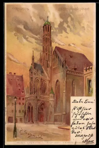 Künstler-AK P.Schmohl: Nürnberg, Blick auf die Liebfrauenkirche