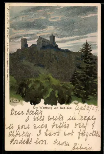 Künstler-AK C.Biese: Eisenach, Wartburg, Süd-Ost-Ansicht