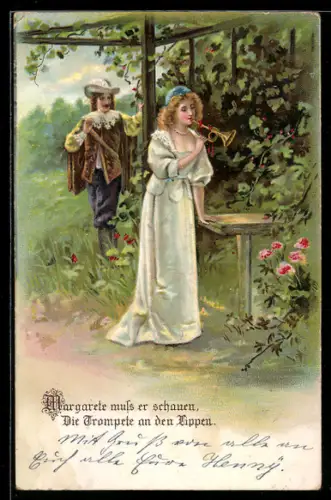 AK Trompeter von Säckingen beobachtet Margarete beim Musizieren, Behüt Dich Gott!