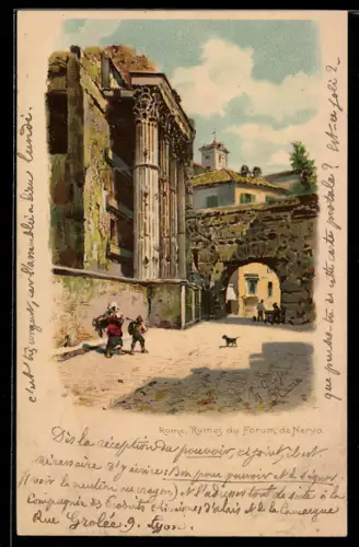 Künstler-Lithographie Meissner & Buch (M&B) Nr. 1018: Rom, Ruinen des Forums von Nervi