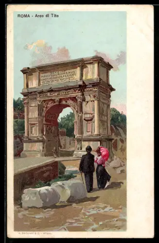 AK Roma, Arco di Tito con coppia elegante passeggiando davanti alle rovine