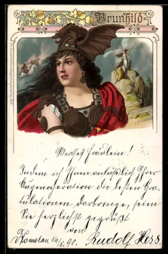 Künstler-AK Franz Stassen: Opernfigur Brunhild in Rüstung