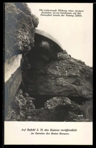 AK Lüttich, Die verheerende Wirkung eines einzigen deutschen 42 cm Geschosses auf das Panzerfort Loucin, Trümmer