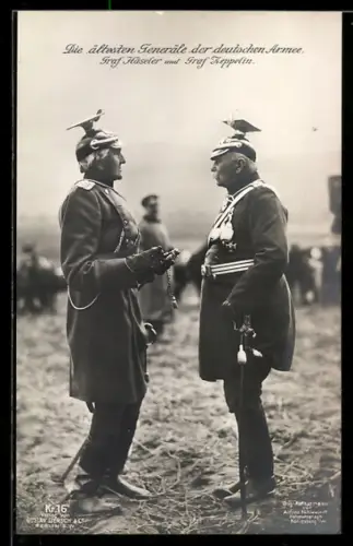 AK Graf Häseler und Graf Zeppelin mit Ulanen-Tschako im Felde