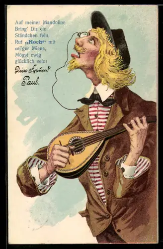 AK Sänger mit Laute singt ein Lied