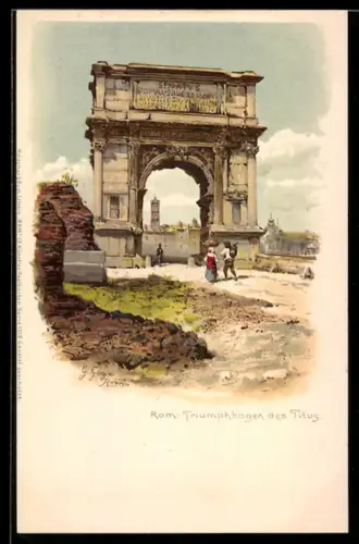 Lithographie Roma, Arco di Tito con figure in primo piano