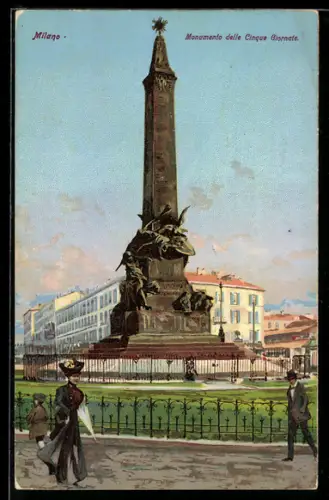 Künstler-AK Milano, Monumento delle Cinque Giornate