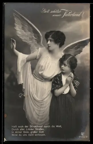 AK Gott schütze unser Vaterland, Schutzengel mit kleinem Mädchen