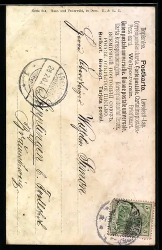 Künstler-AK M. Müller jun.: Röhrender Hirsch an einem Bergsee