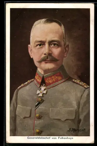 Künstler-AK Generalstabschef von Falkenhayn in Uniform mit Eisernem Kreuz