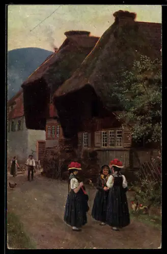 Künstler-AK H. Hoffmann: Schwarzwälderinnen beim Tratsch