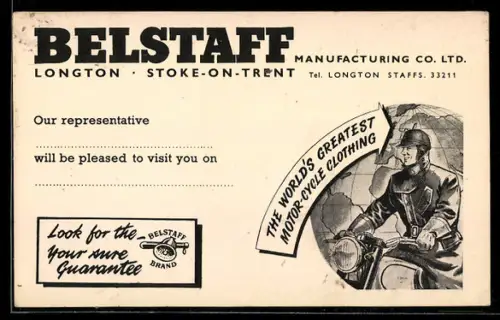 AK Stoke-on-Trent, Belstaff Manufacturing Co. Ltd., world`s greatest motorcycle clothing, Motorrad