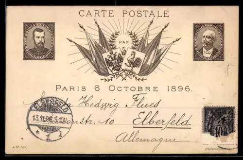 AK Paris, Portrait Russischer Zar Nikolaus II., Besuch in Paris 6.10.1896