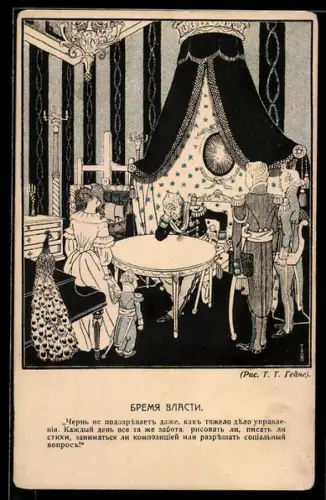 Künstler-AK Simplicissimus, sign. T. T. Heine: Verzweifelter König mit Familie und Hofstaat