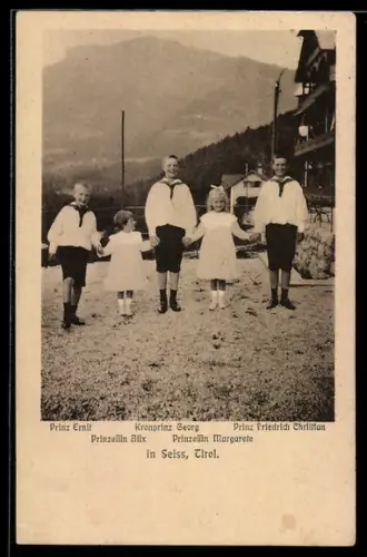 AK Seis, Prinz Ernst, Kronprinz Georg, Prinz Friedrich Chtristian, Prinzessin Alix und Margarete von Sachsen