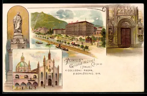 Lithographie Como, Grand Hôtel Plinius, prop. V. Colleoni