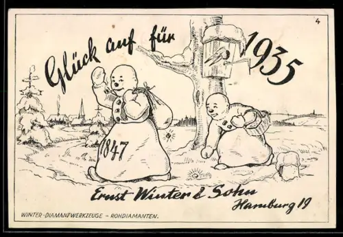 AK Hamburg, Diamantwerkzeuge und Rohdiamanten Ernst Winter & Sohn, Neujahrsgruss 1935