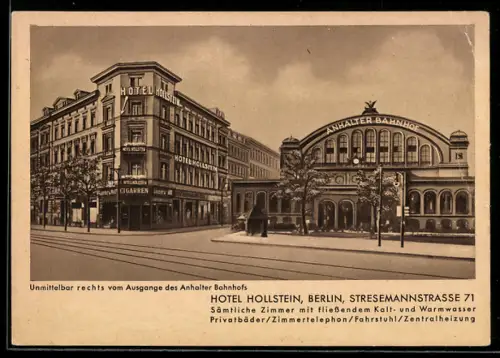 AK Berlin-Kreuzberg, Hotel Hollstein, Stresemannstrasse 71 direkt am Anhalter Bahnhof