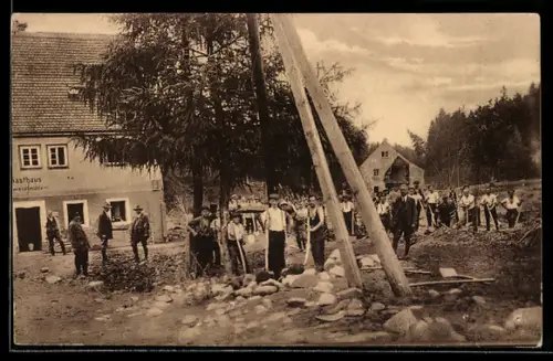 AK Berggiesshübel, Gasthaus zur Zwieselmühle nach der Hochwasserkatastrophe 1927
