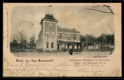 AK Berlin-Grunewald, Restaurant Waldhaus G. Sommerer, Panorama-Ansicht