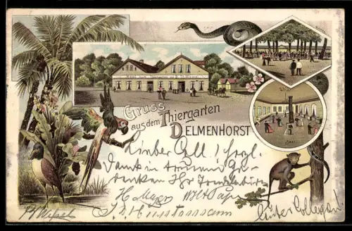 Lithographie Delmenhorst, Hotel Zum Thiergarten von B. Th. Wessel, Saal