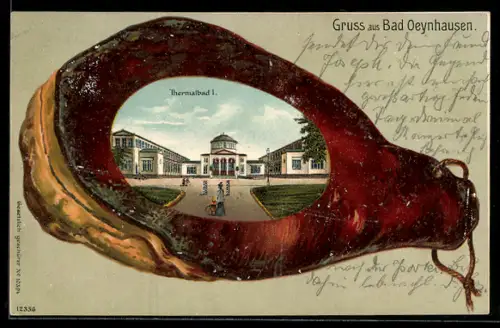 Passepartout-Lithographie Bad Oeynhausen, Thermalbad I., Schinken-Rahmen