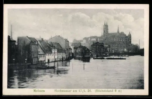 AK Meissen / Sa., Hochwasser am 17.1.1920 Höchsstand 6 m
