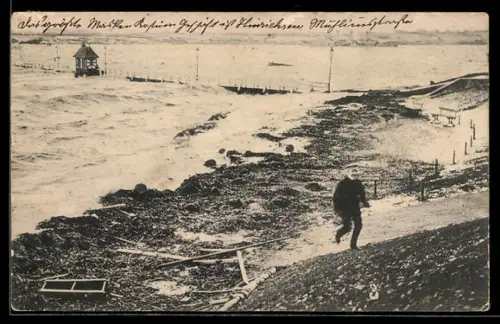 AK Kiel, Sturmflut am 31. Dezember 1904, Strandpromenade bei Bellevue