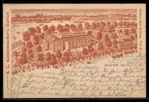 Lithographie Berlin-Tiergarten, Gasthaus J. C. Kistenmacher`s Garten, Hinter den Zelten, Dampfer