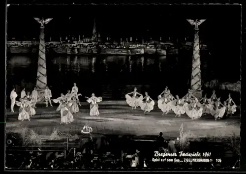 AK Bregenz, Festspiele 1961, Spiel auf dem See, Zigeunerbaron, Tanzszene