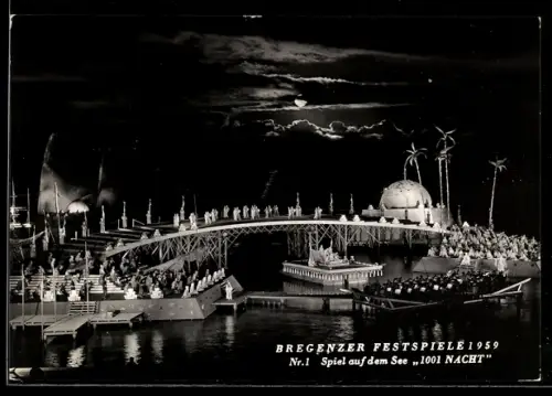 AK Bregenz, Festspiele 1959, Spiel auf dem See, 1001 Nacht, Szenenbild, Vollmond