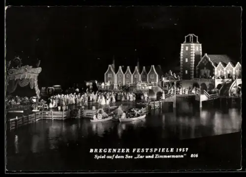 AK Bregenz, Festspiele 1957, Spiel auf dem See, Zar und Zimmermann, Szenenbild