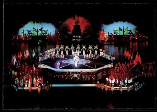 AK Bregenz, Festspiele 1964, Spiel auf dem See, Das Land des Lächelns, Szenenbild aus der Vogelschau