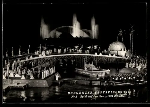 AK Bregenz, Festspiele 1959, Spiel auf dem See, 1001 Nacht, Szenenbild