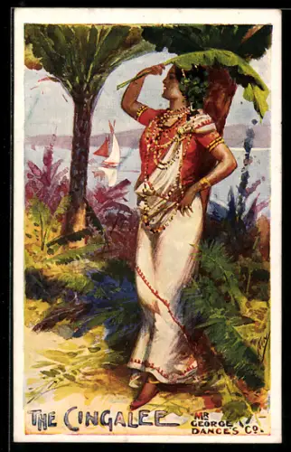AK The Cingale, Mr. George Dances Co., Tänzerin in mediterraner Landschaft