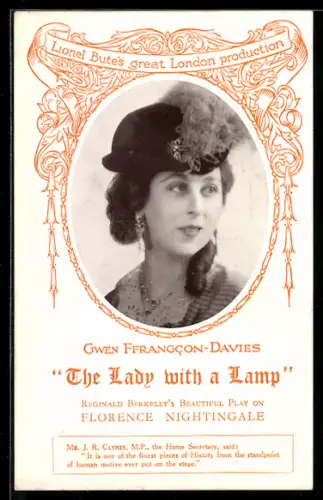 AK Plakat für Theaterstück The Lady with a Lamp von Reginald Berkeley, Portrait von Gwen Ffrangcon-Davies
