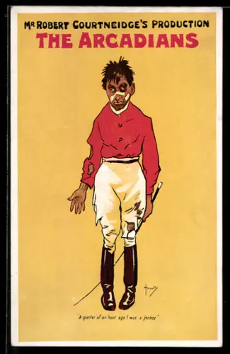 AK Plakat für Theaterstück The Arcadians von Robert Courtneidge, Mann in zerrissener Kleidung