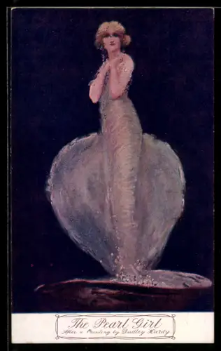 AK Plakat für Theaterstück The Pearl Girl von Dudley Hardy, Hübsche Frau steigt aus einer Muschel