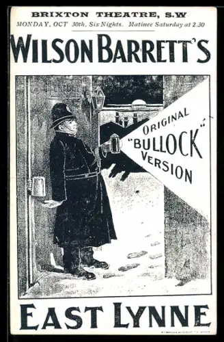 AK Plakat für Theaterstück East Lynne von Wilson Barrett, Polizist mit Taschenlampe