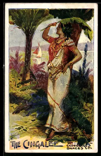 AK The Cingale, Mr. George Dances Co., Tänzerin in mediterraner Landschaft