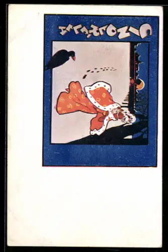 AK Plakat für Theaterstück Cinderella, Cinderella läuft einen verschneiten Weg entlang