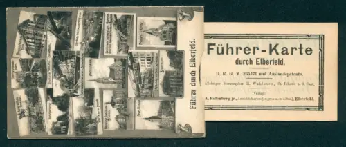 Leporello-AK Elberfeld, Kaiser-Wilhelm-Denkmal, Schwebebahn, Neues Rathaus, mit einlegter Führer-Karte